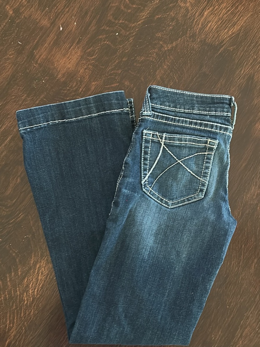 Ariat Kids Dark Blue Denim Jeans with White Topstitching - Picture 3 of 4